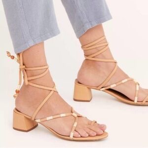 Free People Hermosa leather lace up heeled sandal size 38 us 7.5 made in India